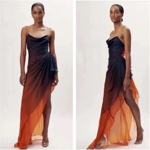 Ronny Kobo Tyler Asymmetrical Ombre Cowl Neck Spaghetti Strap Midi Maxi Dress L